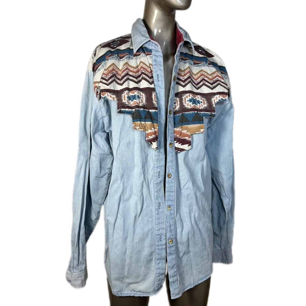 Adobe Rose Blue and White Button Down Shirt with Notched Collar